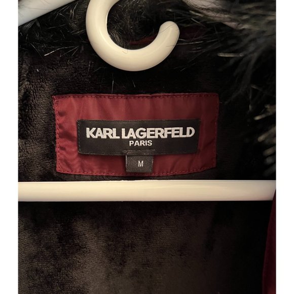 Karl Lagerfeld Burgundy Down Puffer Jacket with Faux Fur - Picture 8 of 9